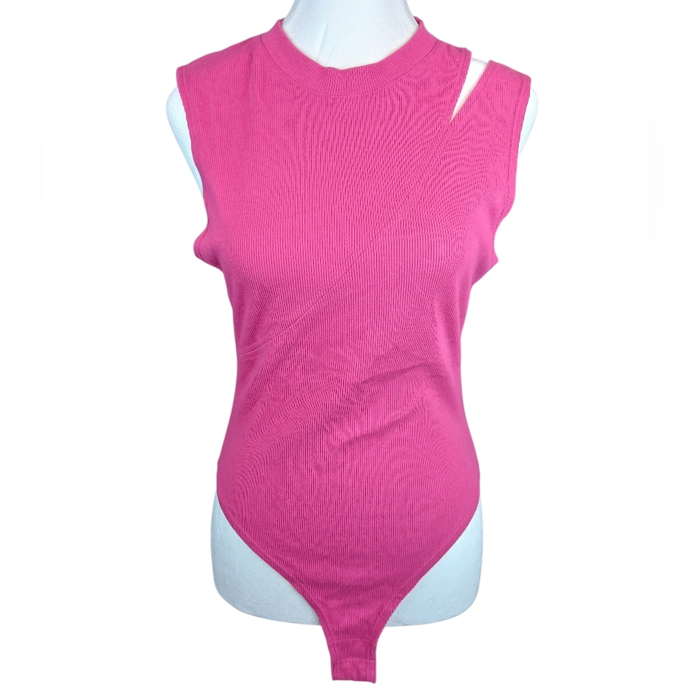 7 For All Mankind Pink Sleeveless Cutout Bodysuit Medium Euc